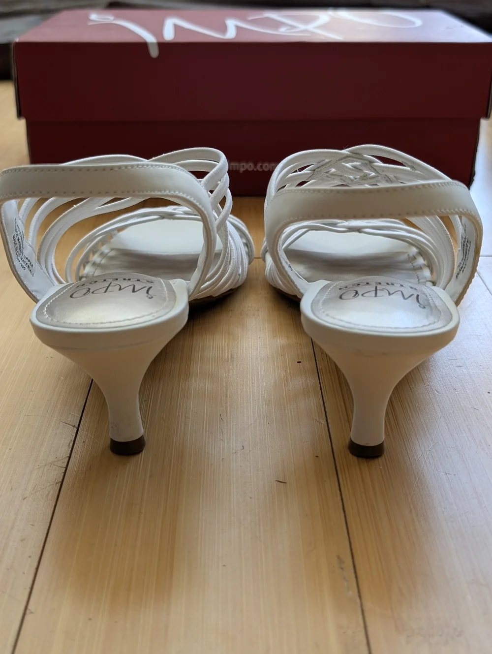 Impo Stretch White Strappy Kitten Heel Sandals - Picture 5 of 7